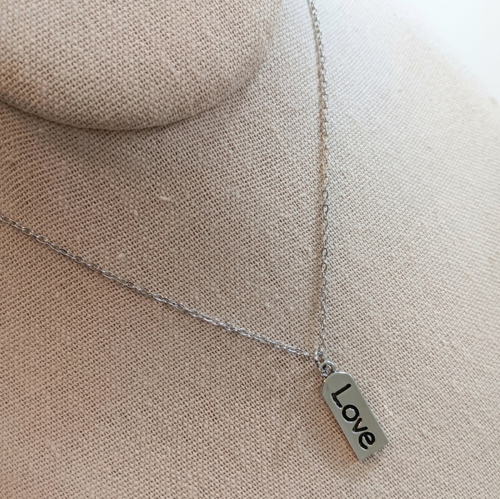 Love Tag Charm and Stainless Steel Chain Necklace NWT
